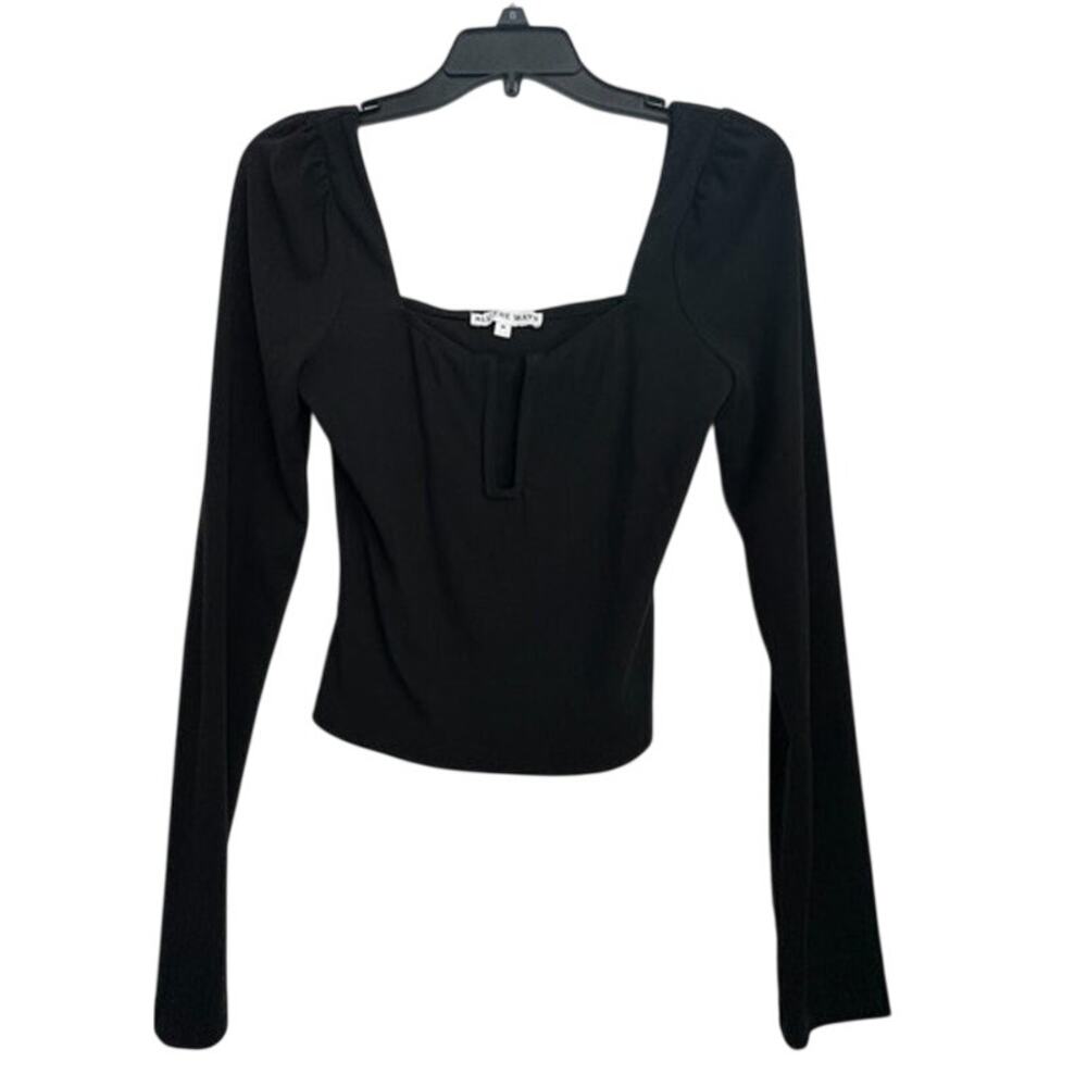 NWOT Womens All The Ways Black Notch Ribbed Long Sleeve Tee Size Medium